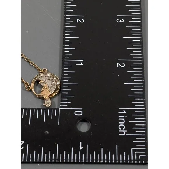 Vintage 1970s 1928 Morton Salt Girl Umbrella Gold Tone Necklace with Crystals - Picture 11 of 11